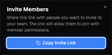 The Invite Members dialog with a Copy Invite Link button